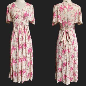 70s vintage flutter sleeve floral dress empire waist boho prairie cottage.